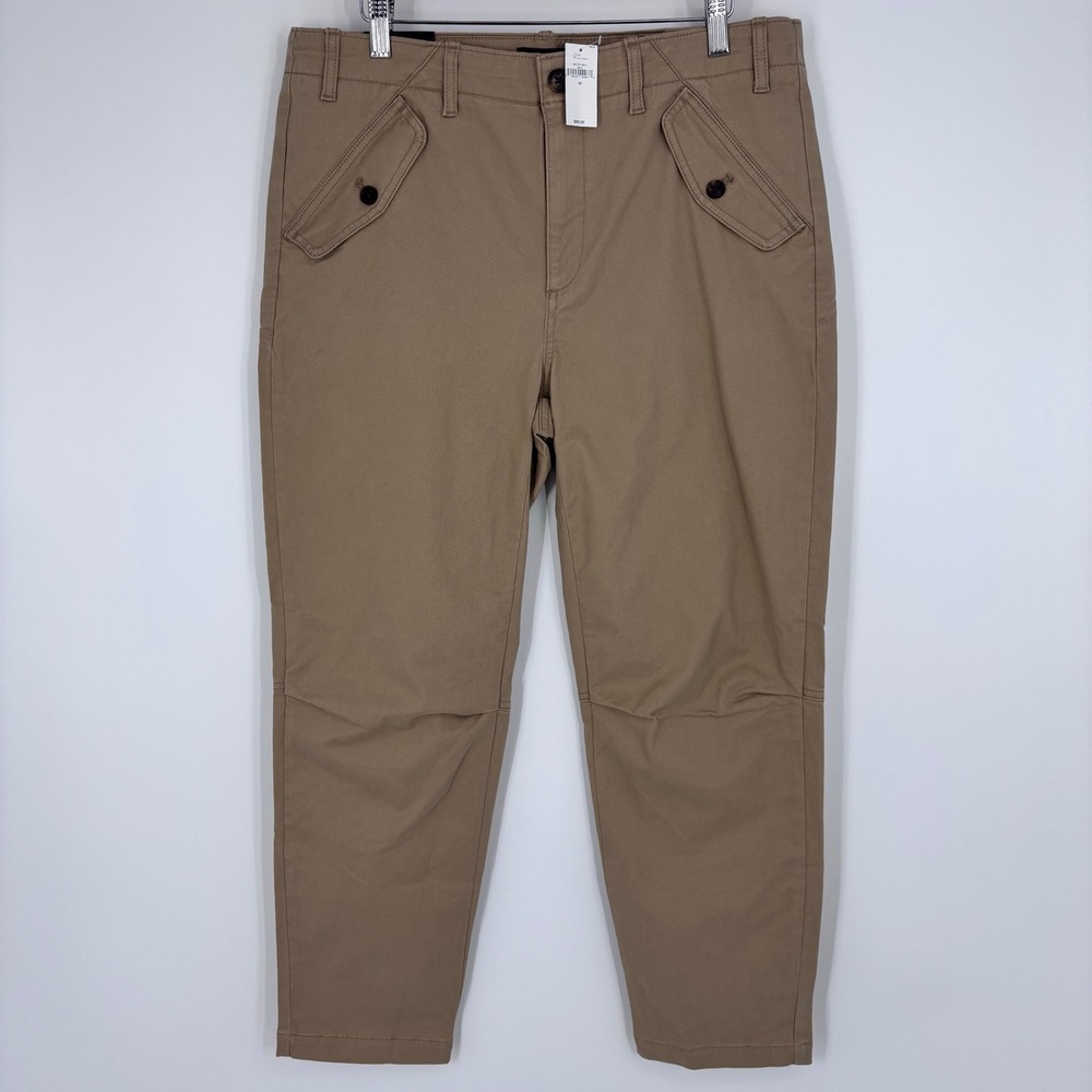 Banana Republic Authentic Chino Tapered Utility Pants Womens 12 Tan Khaki Flap